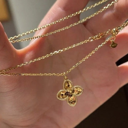 Four-leaf Clover Crushed Ice S925 CNC Craft Double-sided Necklace Hot Fashion Exquisite High-end Light Luxury