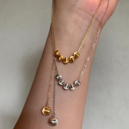 Pure Silver S925 Real Gold Plated Retractable Push-Pull Cat Eye Bead Necklace Light Luxury High-End Exquisite