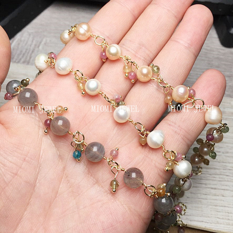 Freshwater Pearl Bracelet with Tourmaline and Labradorite Tourmaline Accessories Color Retention