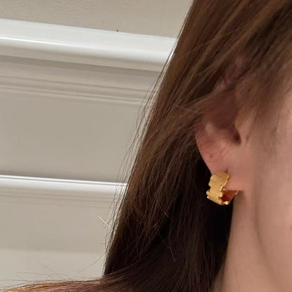 Italian Vintage Brushed Craft Double Layer Line Earrings Studs Light Luxury High-end Fashion Versatile Elegant