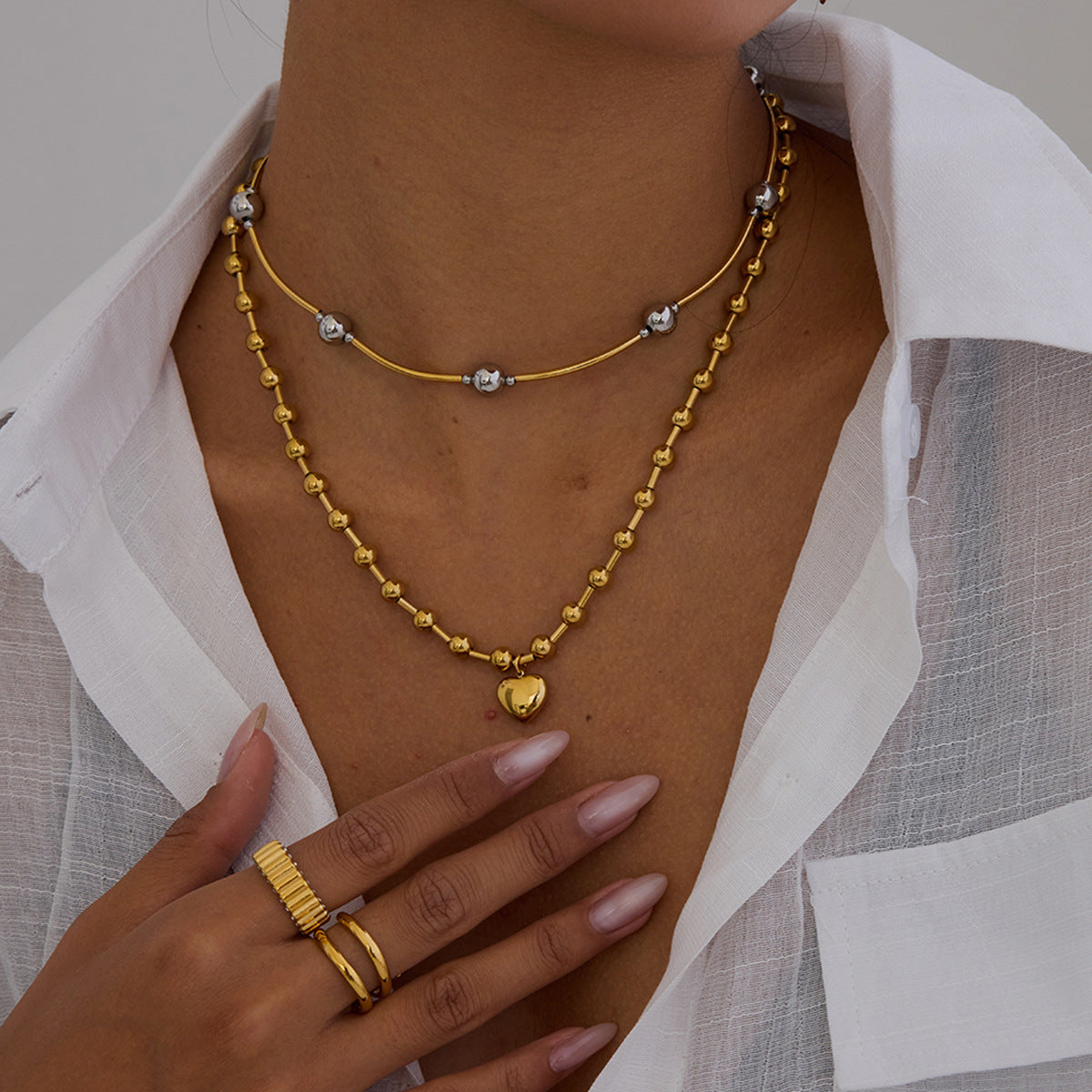 Stainless Steel Heart Necklace Simple High-End Earrings Non-Fading Titanium Steel Jewelry for Women