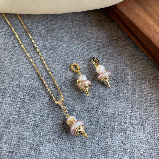 Baroque Freshwater Pearl Ice Cream Cone Necklace Non-Fading Women's Clavicle Chain Cute Pendant
