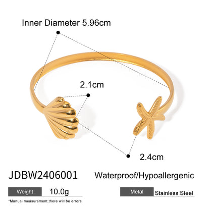 Fashion Starfish Shell Open Bracelet High-end Stainless Steel Metal Choker Niche Minimalist Neck Ring
