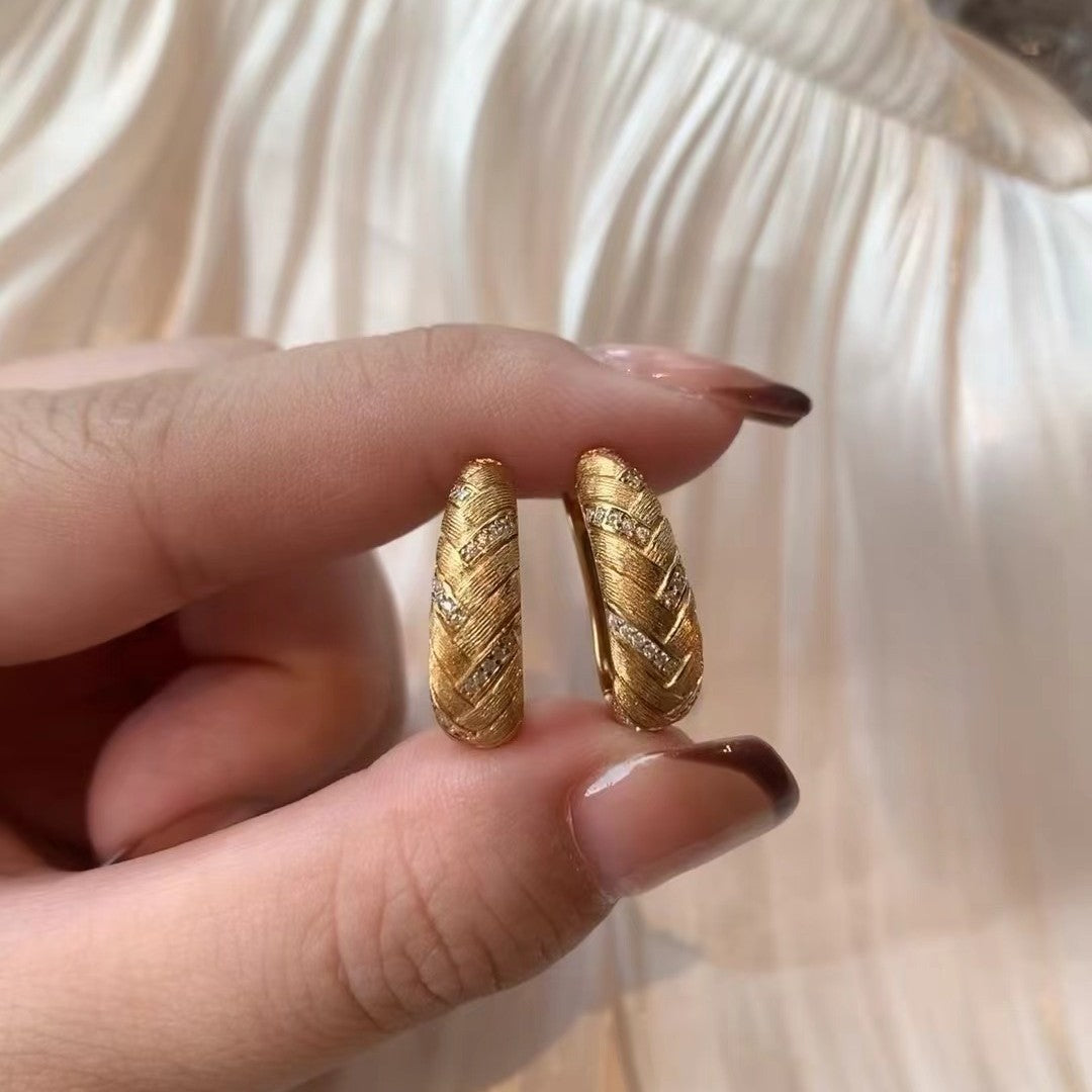 Italian Craft Vintage Brushed Craft Pure Silver S925 Wheat Ear Earrings Studs Exquisite Design Sense