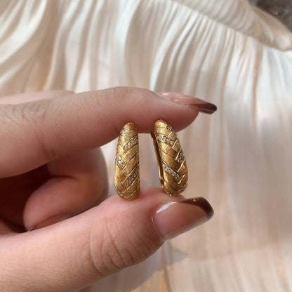 Italian Craft Vintage Brushed Craft Pure Silver S925 Wheat Ear Earrings Studs Exquisite Design Sense