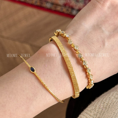 Autumn Winter Layered Gold Blue Hao Stone Vertical Pattern Wide Edge Thin Half Bracelet Vintage Simple Elegant High-end Bracelet for Women