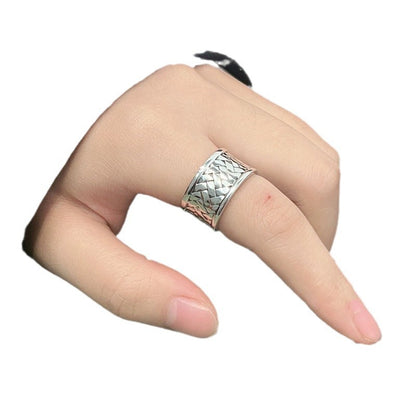 Sterling Silver S925 Shiny Braided Wide Ring Vintage Men Women 925 Sterling Silver Fashion Simple Braided Index Finger Ring