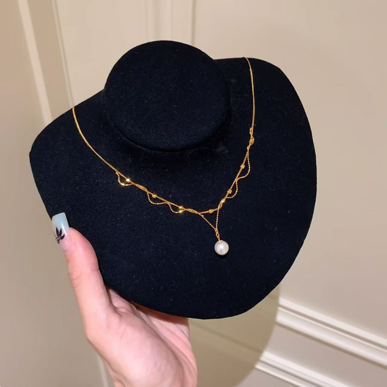 French Court Style Double Layer Design Handmade Lace Pearl Necklace Light Luxury Elegant Tassel Collarbone Chain