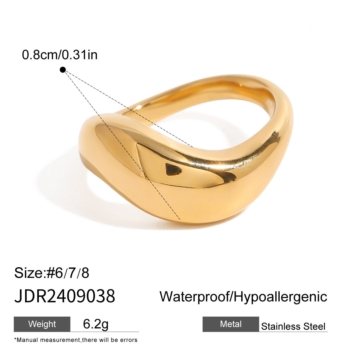 Stainless Steel Ring High-End Niche Exaggerated Ring Titanium Steel 18k Gold Hand Jewelry Ring