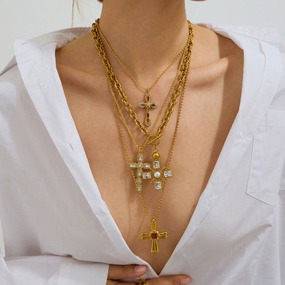 Stainless Steel Cross Necklace Titanium Steel Non-Fading Jewelry Light Luxury High-End Clavicle Chain