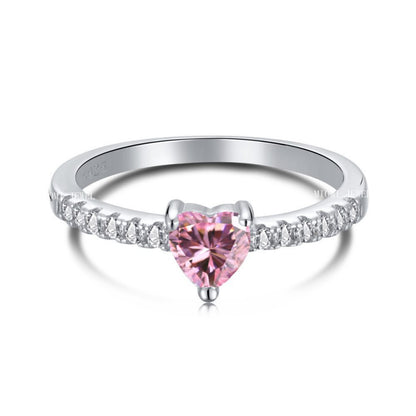S925 Sterling Silver Ring Inlaid with Pink Water Drop Heart Zircon Ring Row Diamond Ring Pink Diamond Ring