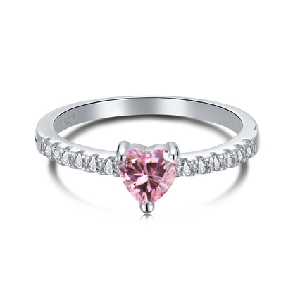 925 Sterling Silver Women's INS Heart Pink Ring Pink Diamond Sugar Cube Super Sparkling High Carbon Diamond Ring Wedding Ring