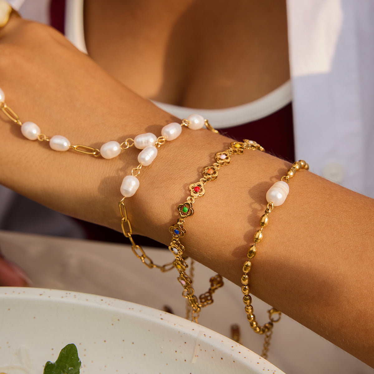 Colorful Oil Drop Flower Titanium Steel Necklace High-end Bracelet Stainless Steel Jewelry Hot-selling Accessories