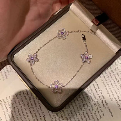 Sterling Silver A925 High Carbon Diamond Summer Purple Flower Bracelet Exquisite High-end Niche Versatile Design