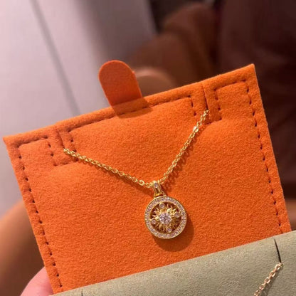 S925 Sterling Silver Old Shop Same Style Sun Totem Necklace Light Luxury Sunflower Round Pendant with Diamond Clavicle Chain