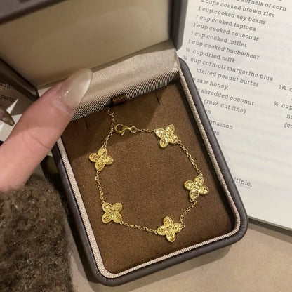 CNC Laser Craft High-End Five-Flower Bracelet Fashion Versatile Four-Leaf Clover Crushed Ice CNC Craft Bracelet