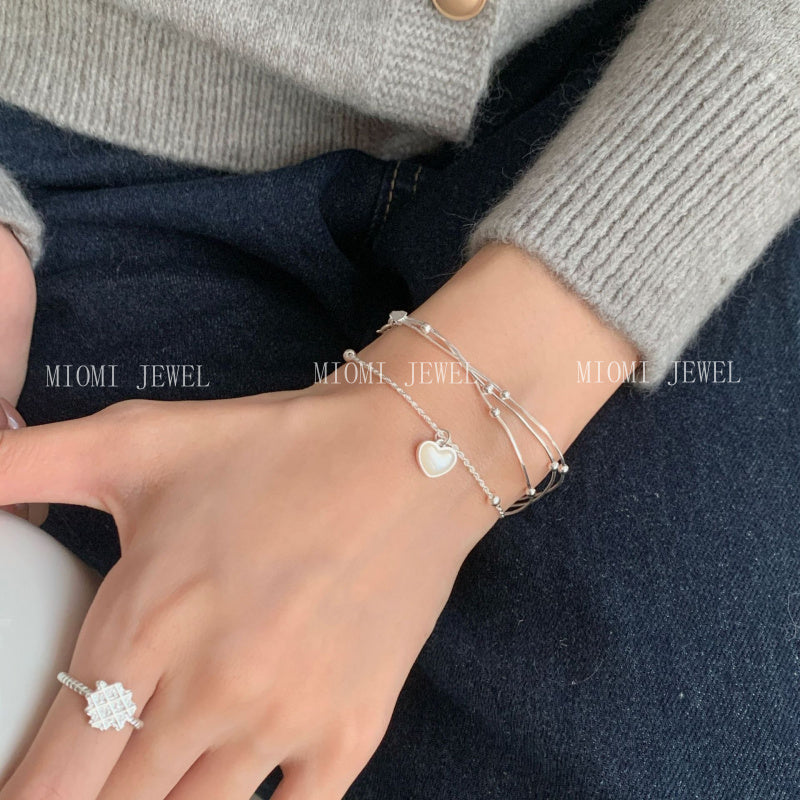 S925 Sterling Silver Heart Mother-of-Pearl Twist Pull Bracelet for Women Korean Niche Design High-End Popular Jewelry