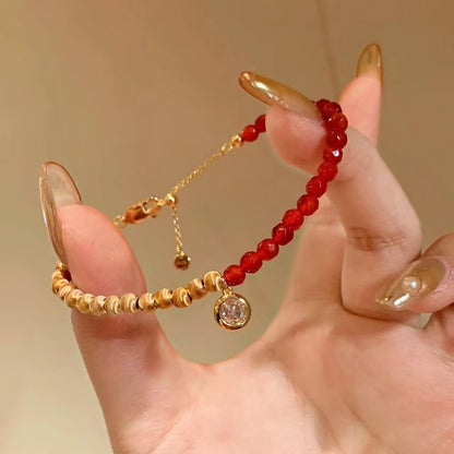 Pure Silver S925 Lucky Cat's Eye Bracelet Natural Red Agate Cat's Eye Bracelet New Year Red