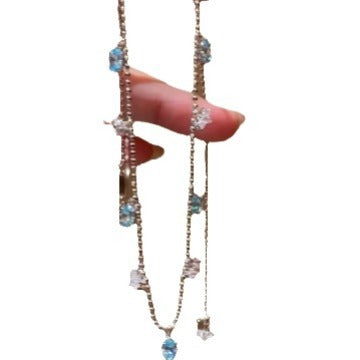 Pure Silver S925 Light Luxury Paraiba Zircon Geometric Water Drop Necklace Simple Trendy Collarbone Chain Fashionable High-end Feel