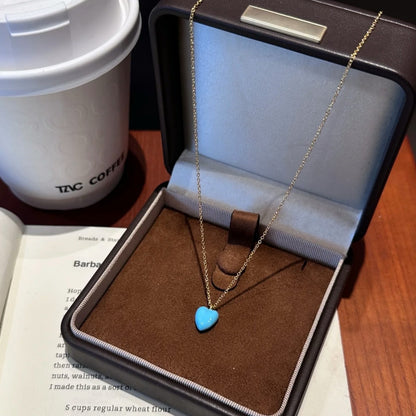 Sterling Silver S925 Summer Ocean Heart Necklace Fashionable Light Luxury Petite Versatile High-end Elegant Collarbone Chain