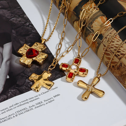 Stainless Steel Cross Necklace Titanium Steel Non-Fading Jewelry Light Luxury High-End Clavicle Chain
