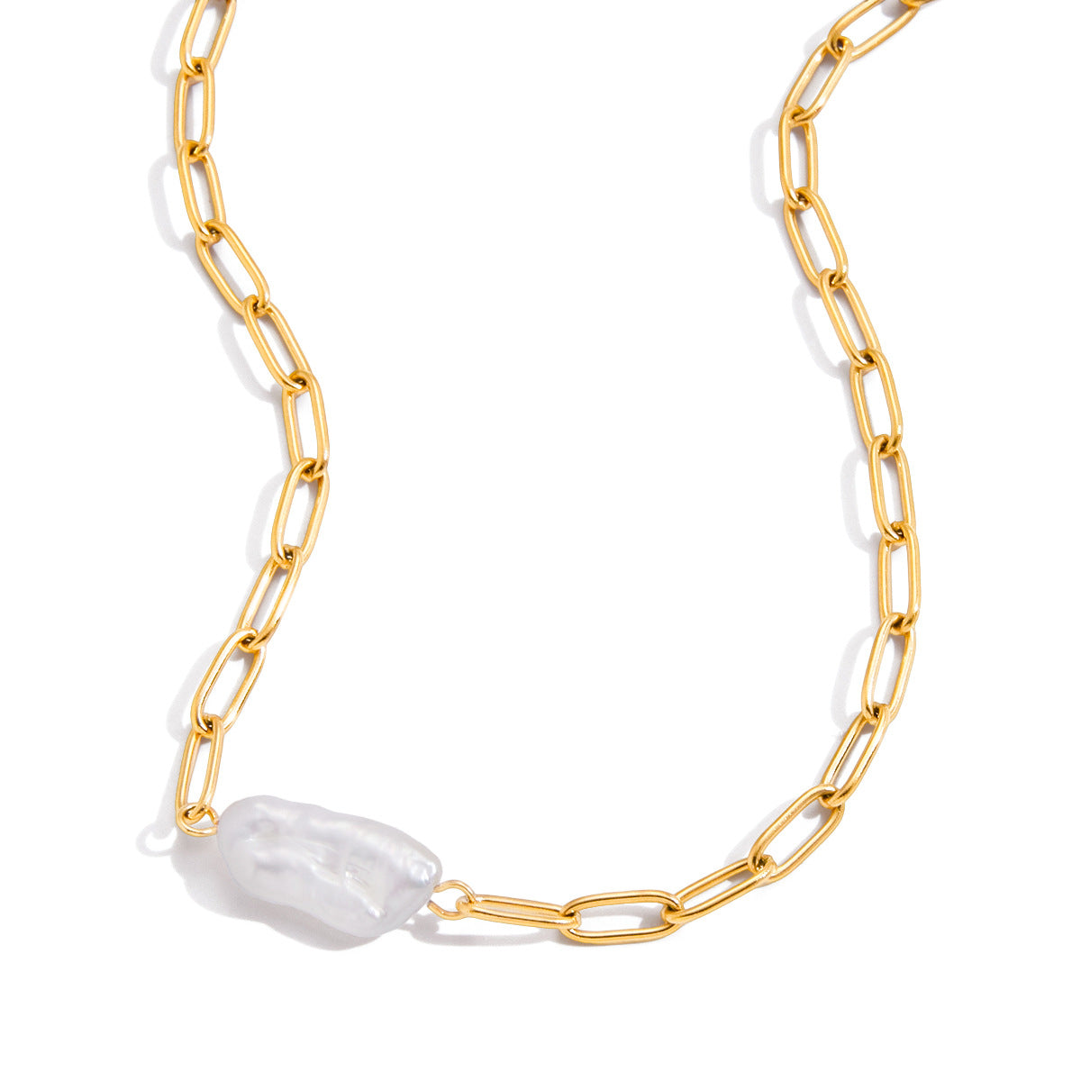 Paperclip Freshwater Pearl Necklace Light Luxury High-end Clavicle Chain Stainless Steel Jewelry Zircon Jewelry