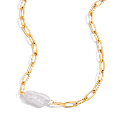 Paperclip Freshwater Pearl Necklace Light Luxury High-end Clavicle Chain Stainless Steel Jewelry Zircon Jewelry