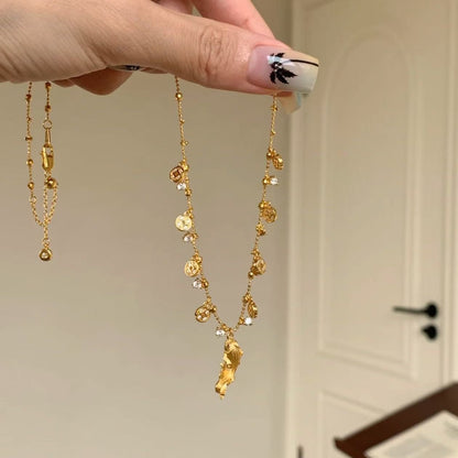 Pure Silver S925 New Chinese Style Lucky Brushed Craft Starry Sky Gold Coin Koi Fairy Chain Light Luxury High-end Super Fairy