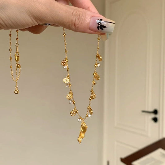 Pure Silver S925 New Chinese Style Lucky Brushed Craft Starry Sky Gold Coin Koi Fairy Chain Light Luxury High-end Super Fairy