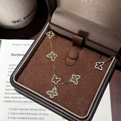 Pure Silver S925 CNC Crushed Ice Butterfly Bracelet Light Luxury Retro High-end Bracelet Elegant Socialite Style Versatile Temperament