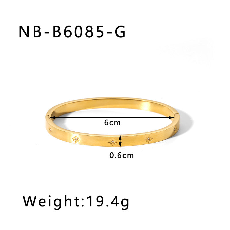 Hot-Selling Zircon Heart-Shaped Quadrilateral Geometric White Zircon Green Zircon Titanium Steel Real Gold Plated Color-Retaining Jewelry Bracelet
