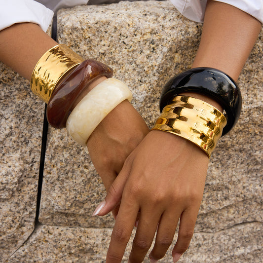 Melard Wide Resin Bracelet Titanium Steel Gold Bracelet Non-Fading Jewelry Stainless Steel Accessories for Women