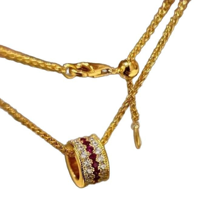 Italian craftsmanship, antique style, high-end feel, pure silver S925Real Gold Plated Ruby Row Ring New Year Red Necklace