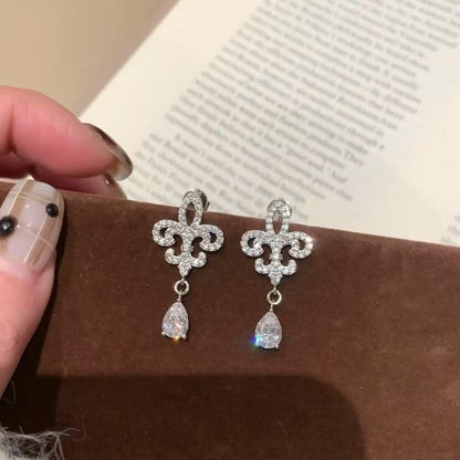 S925 Sterling Silver High Carbon Diamond Iris Flower Water Drop Earrings Ear Jewelry Luxurious Full Diamond Inlay High-end Exquisite Fashion