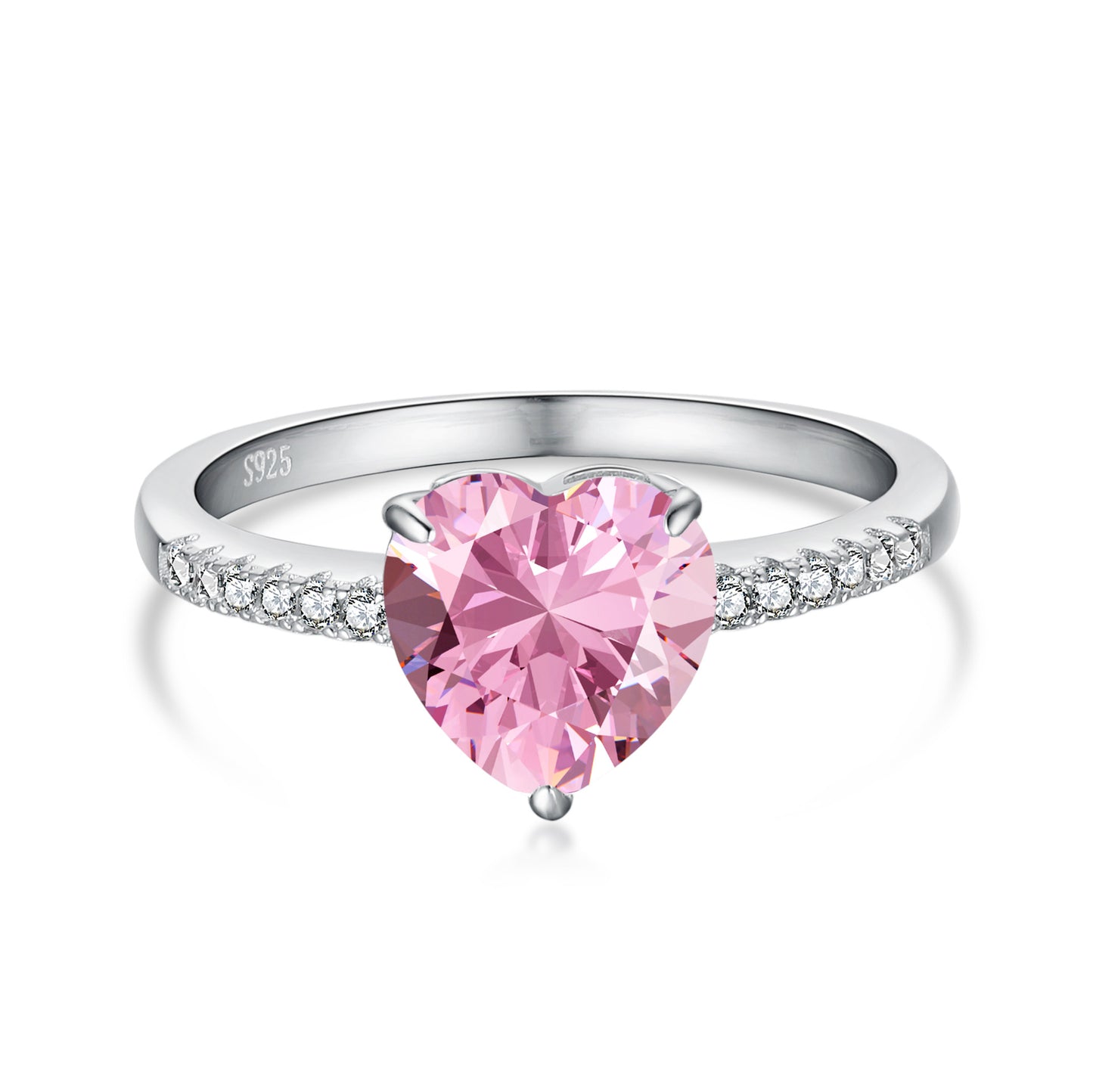 925 Sterling Silver Women's INS Heart Pink Ring Pink Diamond Sugar Cube Super Sparkling High Carbon Diamond Ring Wedding Ring