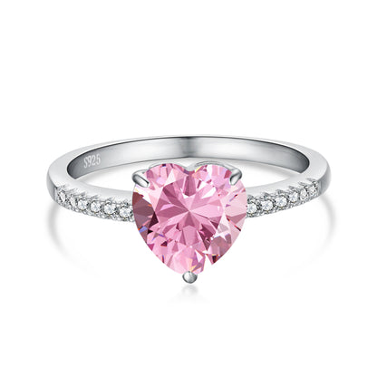 925 Sterling Silver Women's INS Heart Pink Ring Pink Diamond Sugar Cube Super Sparkling High Carbon Diamond Ring Wedding Ring