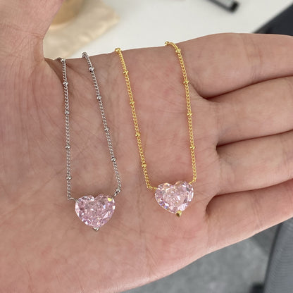 S925 Sterling Silver High Carbon Diamond Necklace for Women Ice Flower Cut Pink Heart Pendant Green Diamond High-end Collarbone Chain