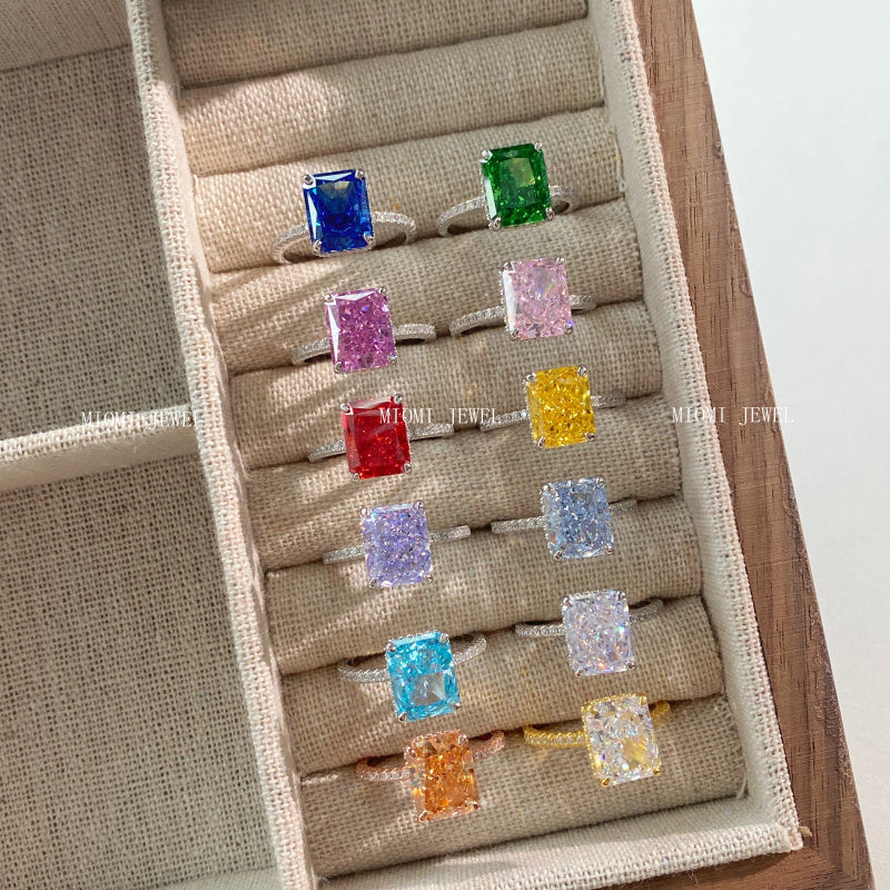 High Carbon Diamond Jewelry S925 Sterling Silver Heavy Craft Ring for Women 8A Zircon Square Ice Flower Cut Gemstone Ring