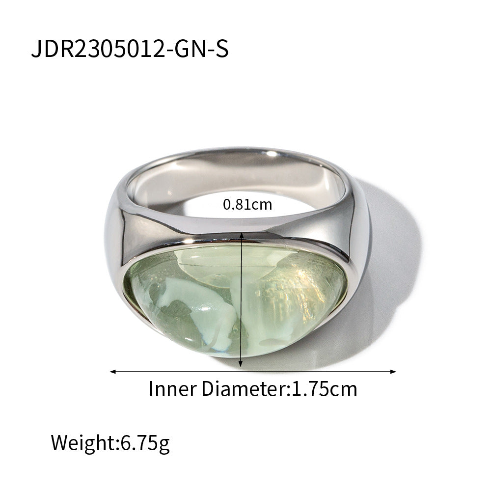 INS Internet Celebrity Trend 18k Gold Stainless Steel Resin Transparent Closed Ring Fashion Non-Fading Jewelry