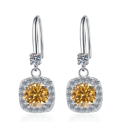 Moissanite Earrings 1 Carat GRA Certificate Waist Code Square Korean Fashion Moissanite S925 Sterling Silver Earrings