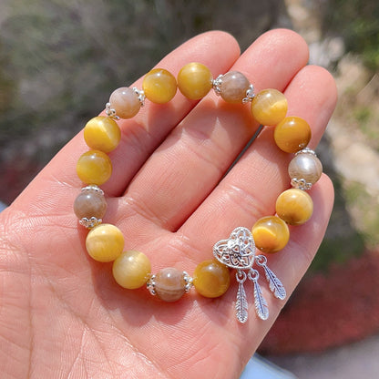 Tiger Eye Stone Gold Tiger Eye Cat's Eye Effect Original Design Tiger Eye Stone Single Loop Bracelet