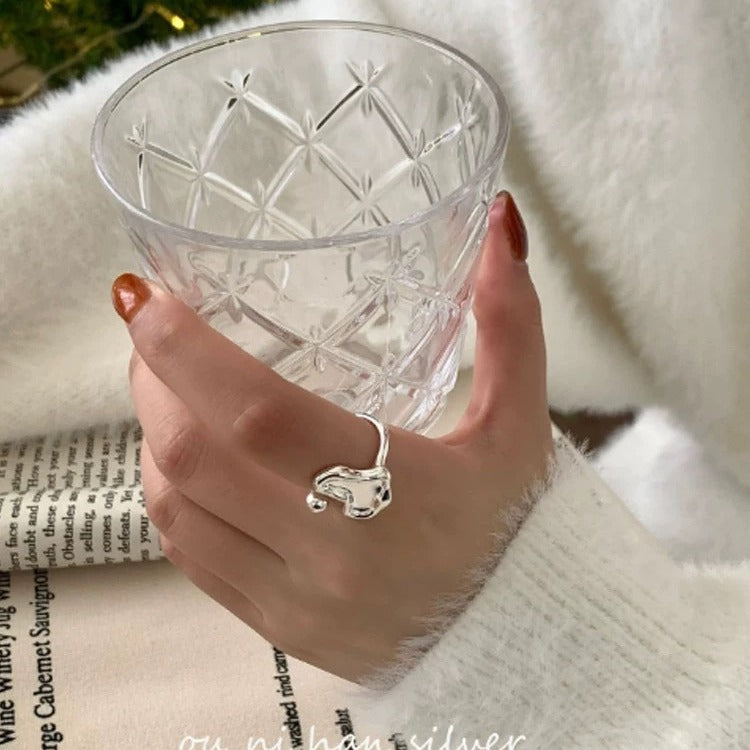 S925 Sterling Silver Irregular Heart Ring for Women, Ins Style, Niche Design, Simple and Luxurious, Versatile