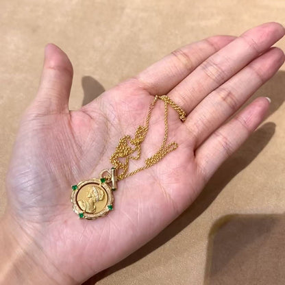 Sterling Silver S925 Brushed Craftsmanship Emerald Queen Double-Sided Rotatable Necklace Exquisite Unique Temperament Collarbone Chain