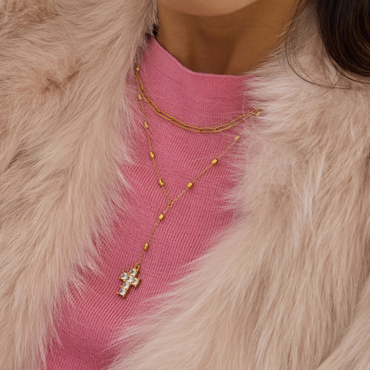 Stainless Steel Zircon Y-Chain Light Luxury Long Necklace Titanium Steel Jewelry for Women High-End Autumn Winter Sweater Chain