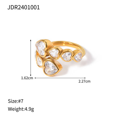 18k Gold Stainless Steel Zircon Open Ring High-end Ins Style Titanium Steel Jewelry Rings