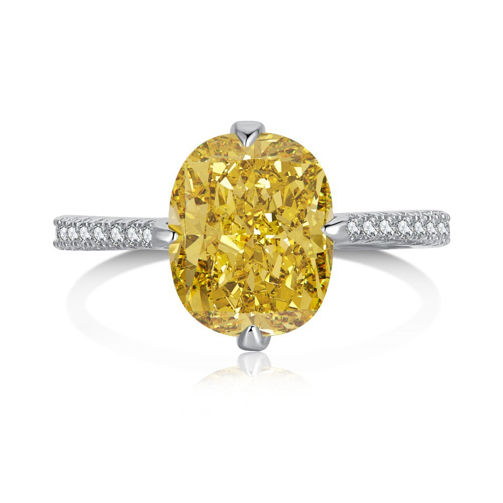 High Carbon Diamond Ring for Women S925 Sterling Silver Zircon Ring Colored Gemstone Ring Wholesale TikTok Cross-Border Live Streaming