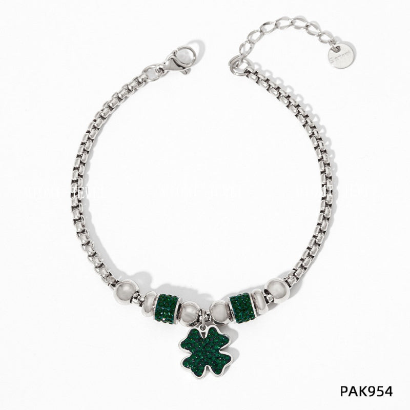 New Lucky Clover Bracelet for Women Stainless Steel Inlaid Diamond Four-Leaf Clover Bracelet Sweet Fairy Style Color-Retaining Jewelry