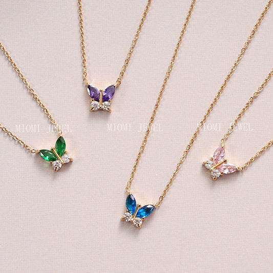 Titanium Steel 18K Vacuum Plated Colorful Zircon Necklace for Women High-End Light Luxury Micro-Paved Zircon Necklace Butterfly Design