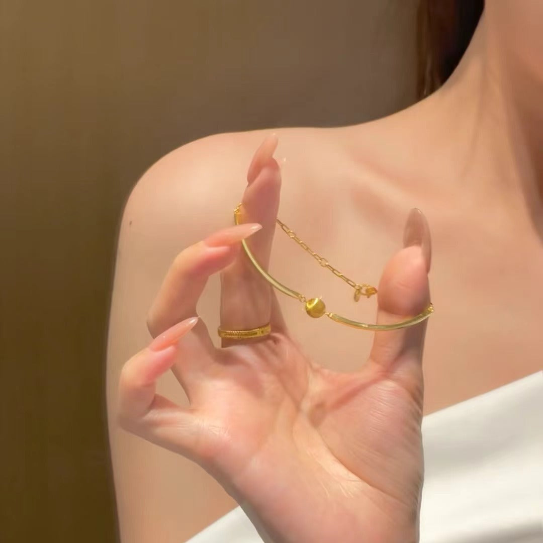 Vintage Style Pure Silver S925 Real Gold Plated Cat's Eye Laser Bead Bracelet High-end Jewelry