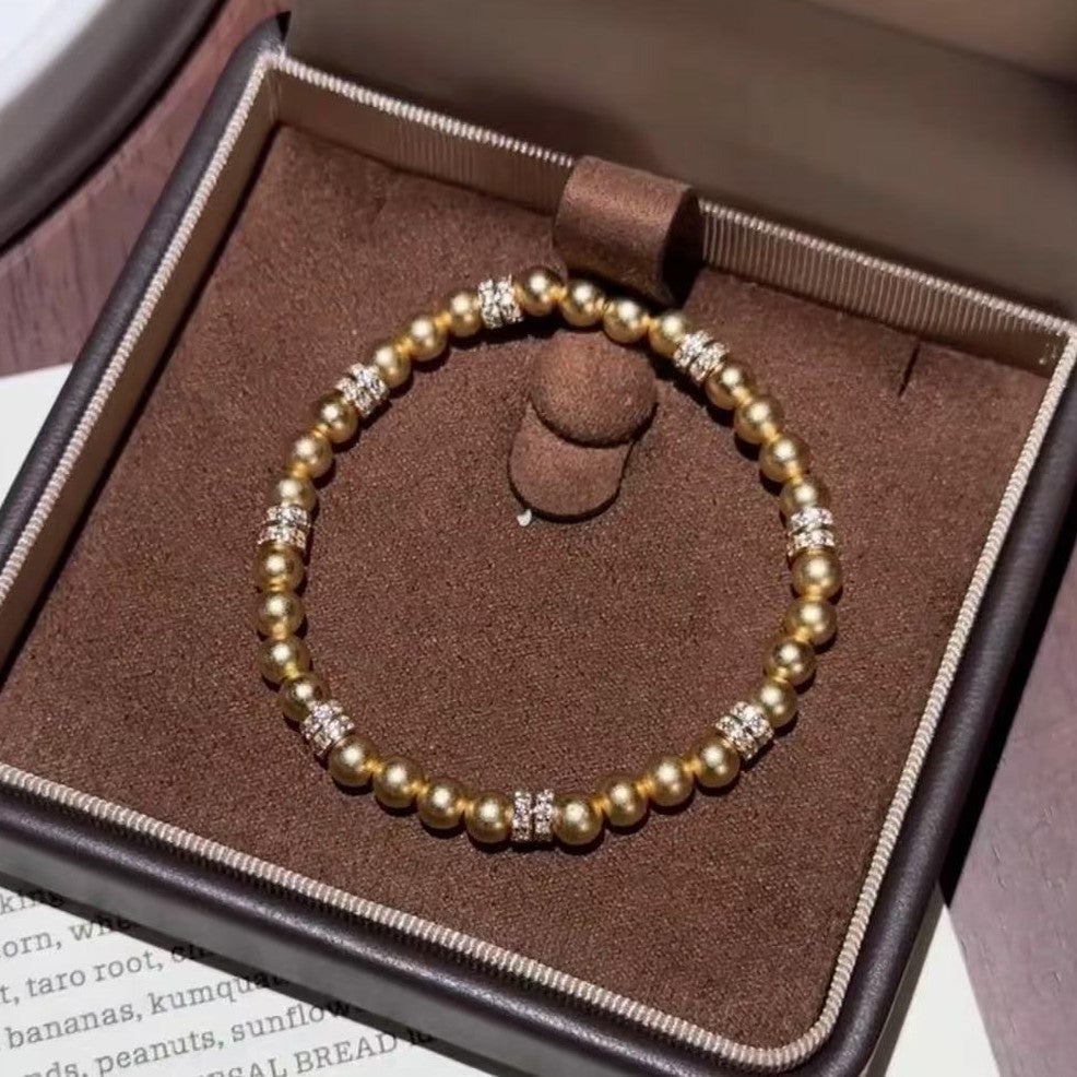 925 Sterling Silver Ancient Gold Barrel Bead Bracelet Vintage Elegant Light Luxury Bracelet High-end Bracelet